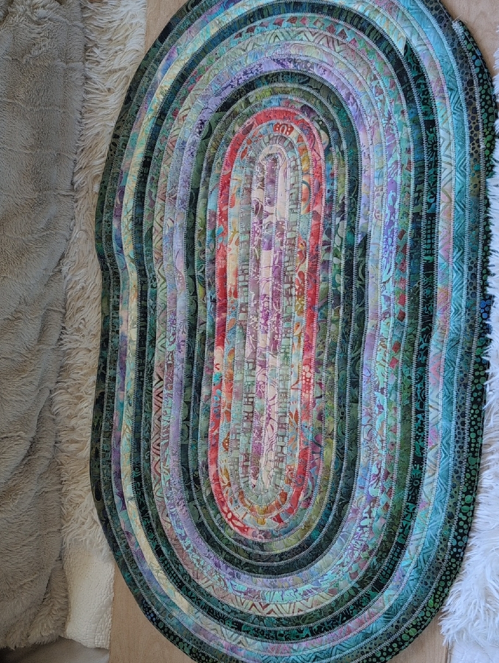 Handcrafted Multicolor Oval Braided Home Art Rug Batik Fabric Folk Style